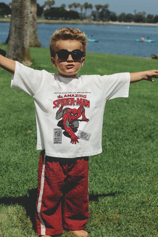 Niño con camiseta Spider-Man, álbum Series y Pelis